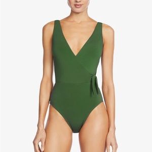 Robin Piccone Ava Wrap One Piece Swimsuit Bathing Suit Olive Green Sage 8